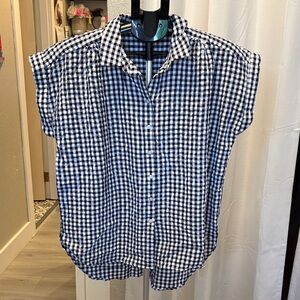 LOFT Navy and White Checkered Shirt